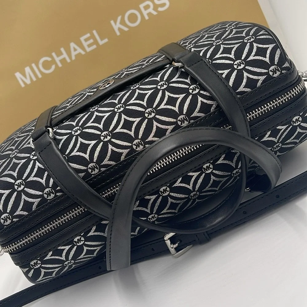 MICHAEL KORS JST TRAVEL MEDIUM DUFFLE SATCHEL SHOULDER CROSSBODY BAG MK BLACK